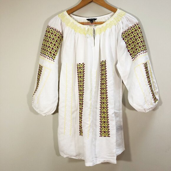 NWT! J. PETERMAN Paradise Linen Embroidered Boho Relaxed Fit Peasant Blouse S - Picture 2 of 12
